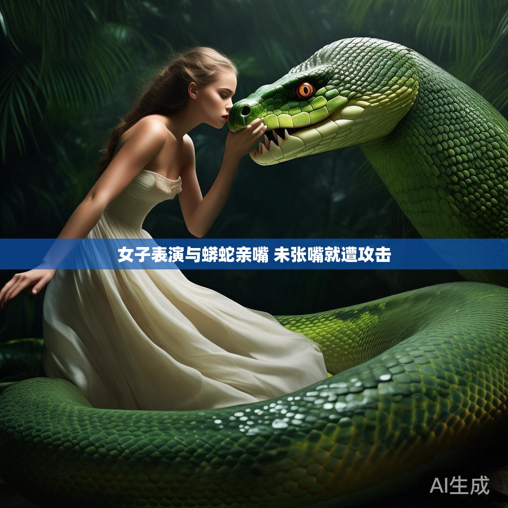 惊险瞬间:女子与蟒蛇的亲嘴表演 女子表演与蟒蛇亲嘴未张嘴就遭攻击